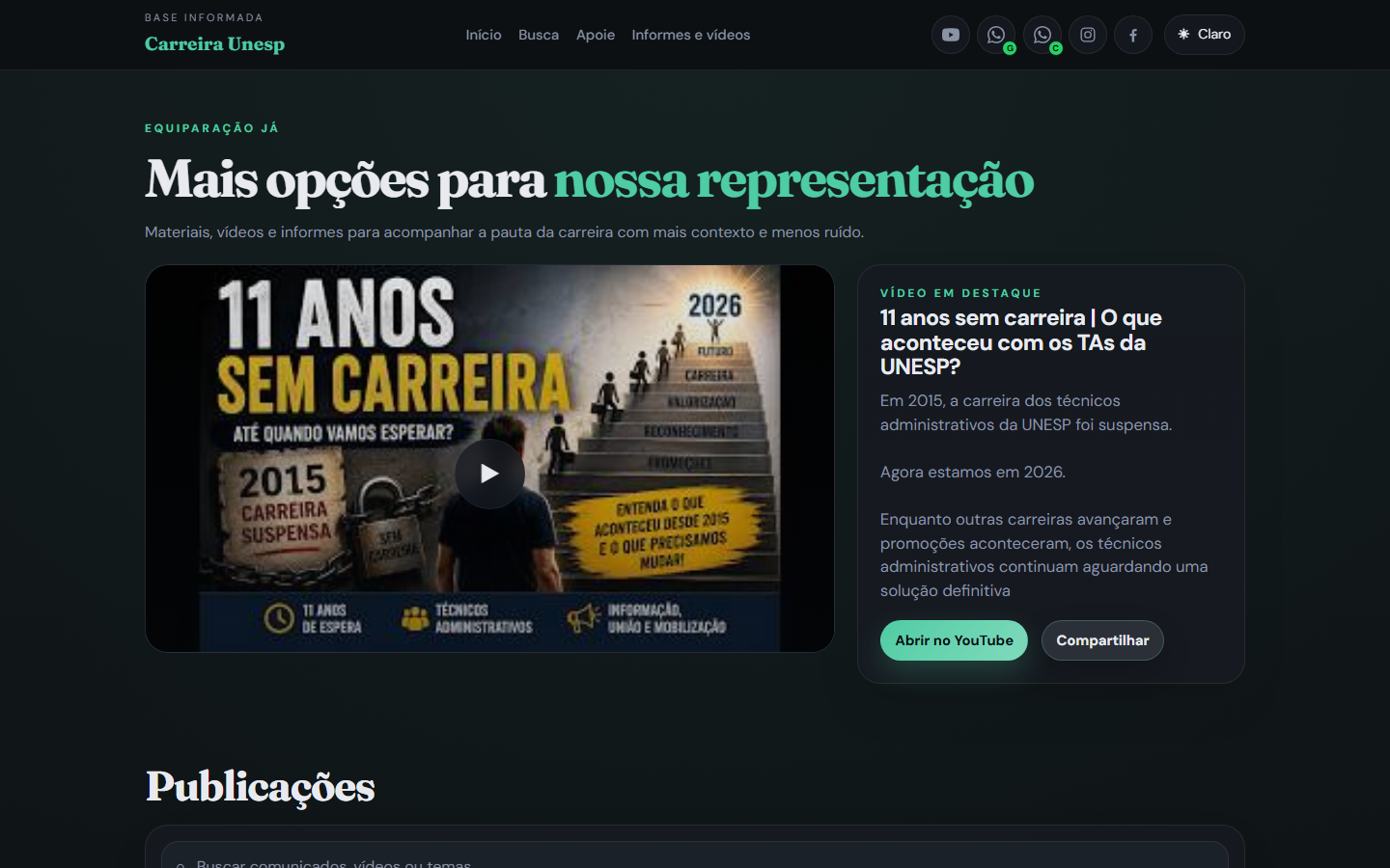 Página inicial do site Carreira UNESP em computador