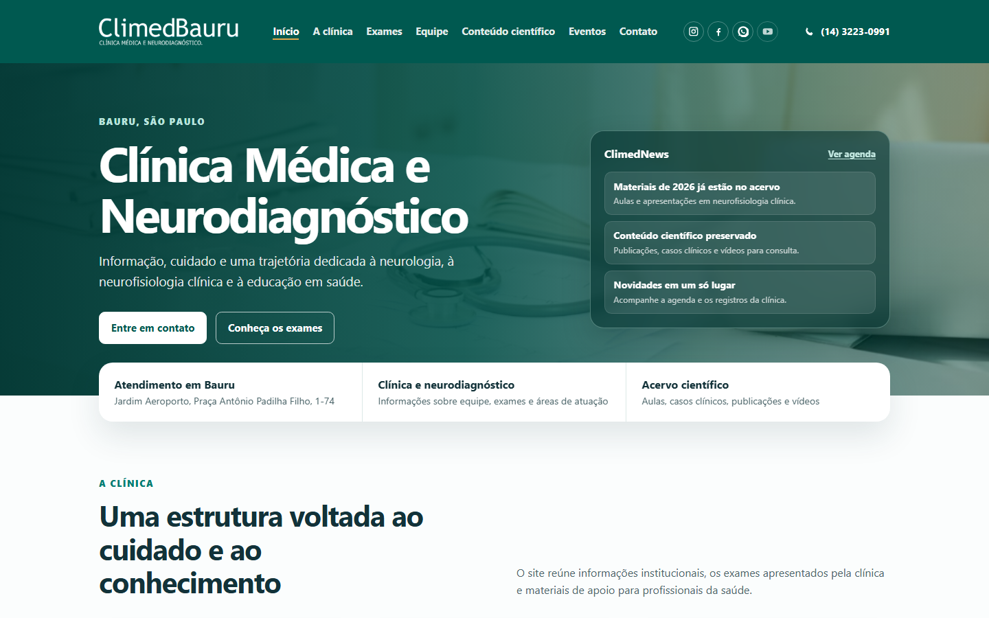 Página inicial do site Climed Bauru em computador